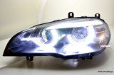 SW-DRLtube Angel Eye Xenon Scheinwerfer für BMW X5 E70 07-10 High LED U-DRL Black ohne AFS